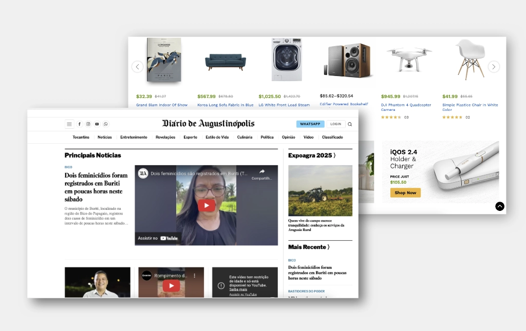Seja um site de notícias ou uma loja virtual, nós criamos para você